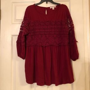 Maroon with Lace long sleeve top